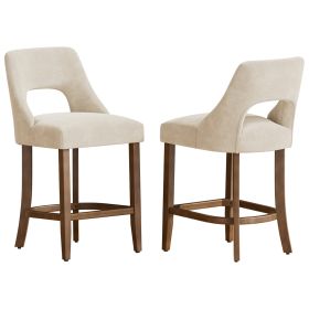 Set of 2 Mid-Century Counter Height Bar Stools – Chenille Upholstered (Option: 2Pcs_Beige)