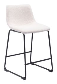 Smart Modern Black Upholstered Counter Stool – Sculpted Polyurethane Seat & Metal Base (Option: Ivory)
