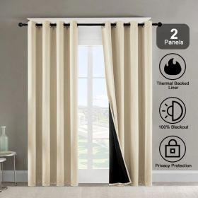 Set of 2 Thermal Insulated Blackout Curtain Panels with Grommets, 52"W X 84"L, Available in 3 Colors (Option: Beige)