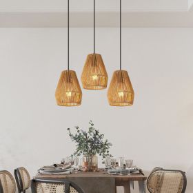 Set of 3 Handcrafted Hemp Rope Pendant Lights, 7" (Option: Wood)