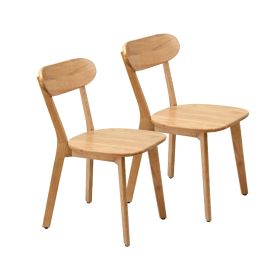 Solid Pine Wood Dining Chairs – Mid-Century Modern with Curved Backrest (Option: 2Pcs_Wood)