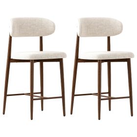 Modern Counter Height Bar Stool Set – Linen Upholstered with Wood-Grain Legs (Option: 2Pcs_Walnut)