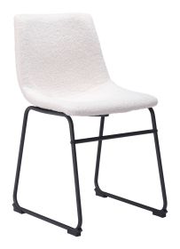 Smart Modern Black Upholstered Dining Chair – Sculpted Polyurethane Seat & Metal Base (Option: Ivory)