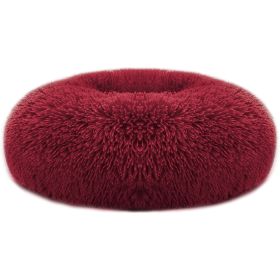 Plush Round "Donut" Bed for Pets, Medium, Available in 3 Colors (Color: Red, size: M)