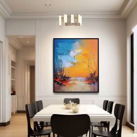 Golden Horizon Sunrise 3D Textured Abstract Landscape Oil Painting On Canvas Hand-Painted Modern Wall Art Home Decor Unique Gift (Style: 01, size: 50x70cm)