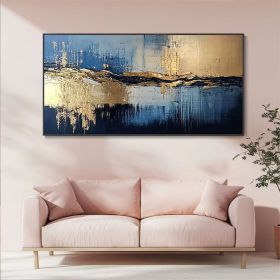 Abstract Textured Canvas Painting 3D Wall Art Blue and Gold Hand-Painted Art Modern Wall Décor Unique Gift Original Artwork Home Decor (Style: 01, size: 140x280cm)