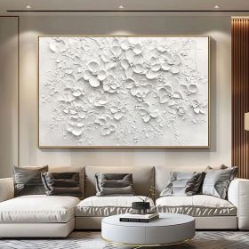 White Abstract Oil Painting on Canvas Original Texture Floral Wall Art Large 3D Plaster Wall Art Modern Minimalist Wall Art Large Wall Decor (Style: 01, size: 50x70cm)