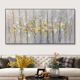 Hand Painted Modern Style Gold Tree Oil Painting Heave Textured Wall Art Golden Flowers Painting On Canvas For Home Decor Fedex Shipping Cost (Style: 01, size: 120x240cm)
