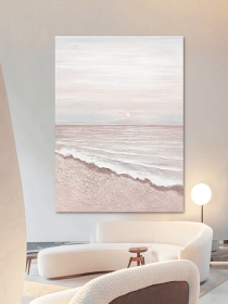 Pink sea Wall Art Decor Hand Painted Art Modern Morning at Beach Painting On Canvas Brush Stroke Painting Soft Tones Oversize Wall Artwork (Style: 01, size: 60x90cm)