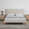 Rafiel Modern Bed Frame – Soft Oatmeal Fabric & Solid Wood Design