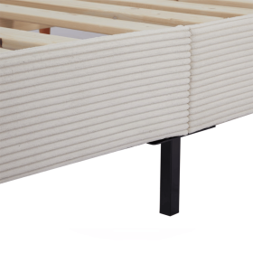 Rafiel Modern Bed Frame – Soft Oatmeal Fabric & Solid Wood Design (size: Queen)