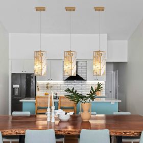 4" Modern Crystal Pendant Light - 3 Pack, Adjustable Hanging Ceiling Lamp with Crystal Prism Design for Dining Room, Kitchen Island (Material: Iron, Color: Gold)