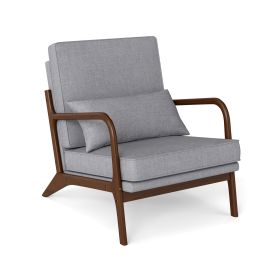 Modern Accent Chair with Rubber Wood Armrests and Removable Back (Color: Gray)