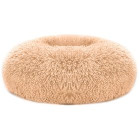 Plush Round "Donut" Bed for Pets, Large, Available in 4 Colors (Color: Brown, size: L)