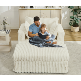 Oversized Corduroy Chaise Lounge with Ottoman, Beige (Color: as Pic)