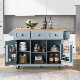 Rubberwood Kitchen Cart with Drop-Leaf Top, Drawers & Internal Storage (Color: as picture)
