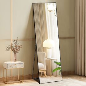 Standing Floor Mirror, Wall Mirror with Narrow Aluminum Alloy Frame, 21x64", Available in 2 Colors (Color: Black)