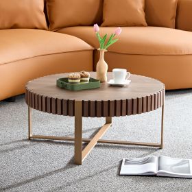Handcrafted Round Drum Coffee Table, 31.5", Natural Ash (Material: MDF+Metal, Color: Walnut)