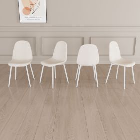 Set of 4 Modern Dining Chairs with Suede-Like Upholstery (Color: Beige+Linen+White leg)