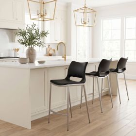 Modern Ace Black Faux Leather Counter Stool with Brushed Stainless Steel Frame (Option: Black & Silver)