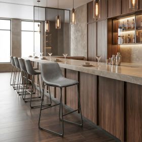 Smart Modern Black Upholstered Bar Stool – Sculpted Polyurethane Seat & Metal Base (Option: Charcoal)