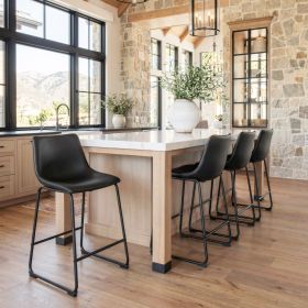 Smart Modern Black Upholstered Counter Stool – Sculpted Polyurethane Seat & Metal Base (Option: Black)