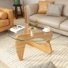 Triangular Coffee Table with Tempered Glass Top and Adjustable Rubberwood Base