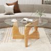 Triangular Coffee Table with Tempered Glass Top and Adjustable Rubberwood Base