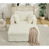 Oversized Corduroy Chaise Lounge with Ottoman, Beige
