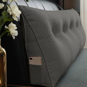 Tufted Triangle Reading Cushion With Side Pocket, Grey (Option: 200cm)