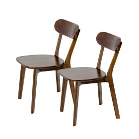 Solid Pine Wood Dining Chairs – Mid-Century Modern with Curved Backrest (Option: 2Pcs_Walnut)