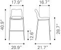 Modern Ace Black Faux Leather Bar Stool with Brushed Stainless Steel Frame