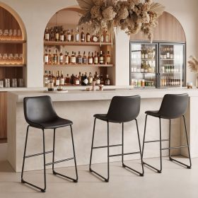 Smart Modern Black Upholstered Bar Stool – Sculpted Polyurethane Seat & Metal Base (Option: Black)