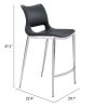 Modern Ace Black Faux Leather Counter Stool with Brushed Stainless Steel Frame