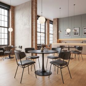 Charon Bauhaus Dining Chair – Vinyl Upholstery & Powder-Coated Steel (Option: Vintage Black)