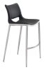 Modern Ace Black Faux Leather Bar Stool with Brushed Stainless Steel Frame