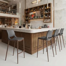 Modern Ace Black Faux Leather Bar Stool with Brushed Stainless Steel Frame (Option: Dark Gray & Walnut)