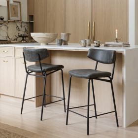 Charon Bauhaus Counter Stool – Vinyl Upholstery & Powder-Coated Steel (Option: Vintage Black)